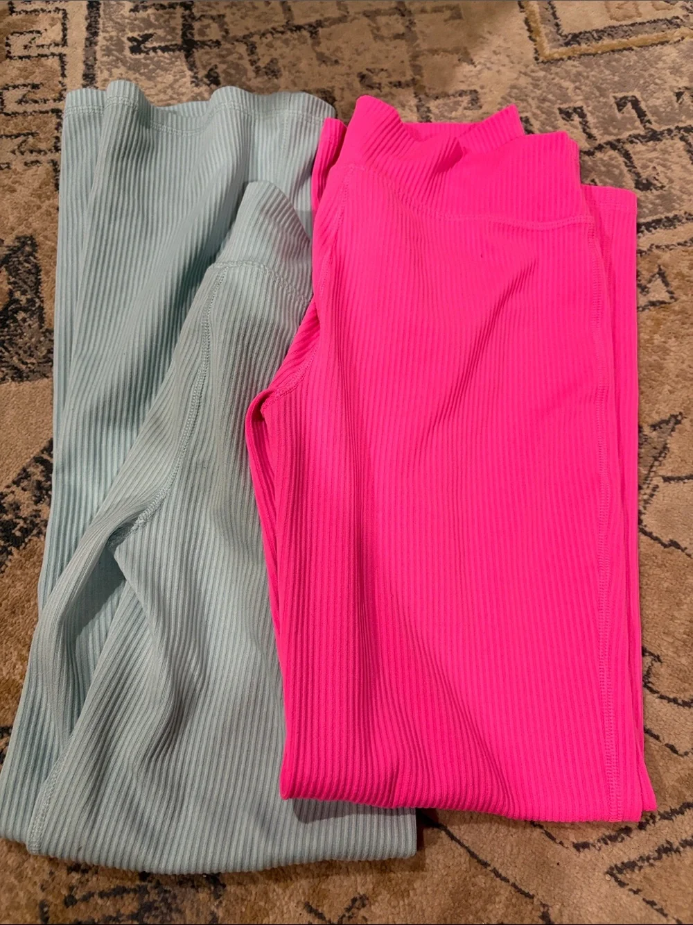 Girls Ribbed Flare Leggings - Hot Pink and Light Aqua